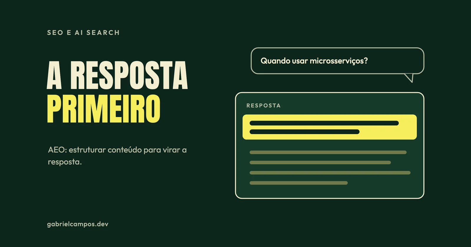 Ilustração de uma pergunta em balão e um cartão de resposta cujas primeiras linhas estão destacadas em amarelo
