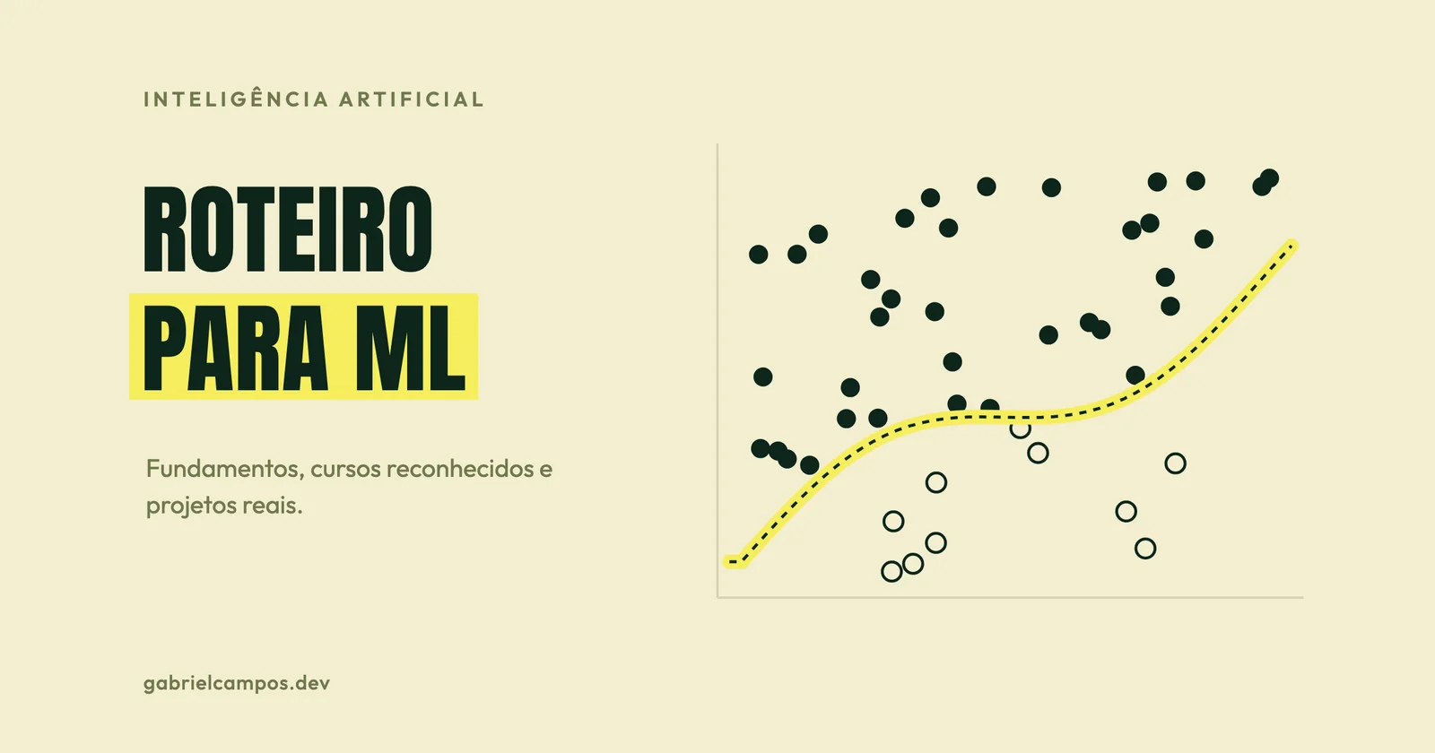 Ilustração de pontos de duas classes separados por uma fronteira de decisão curva destacada em amarelo