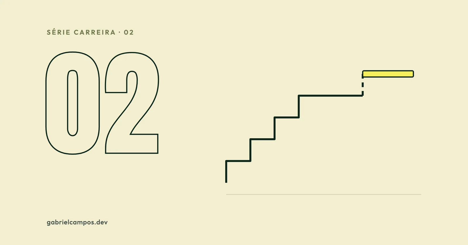 Ilustração de uma escada cujos degraus sobem até formar um platô horizontal, com um degrau seguinte destacado em amarelo e o rótulo Série Carreira 02